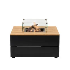 Cosipure 100 Square Fire Pit Black And Teak With Glass