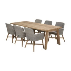 4 Seasons Outdoor - Lisboa 6 Seater Rattan Set With 240cm X 100cm Rectangular Table Polyloom Ice, Teak Legs