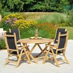 Alexander Rose Roble 4 Seater Black Textilene Recliner Set, 130cm