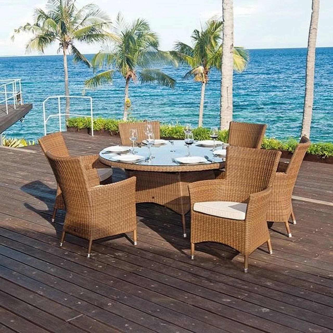 Alexander Rose San Marino Rattan Garden Glass Top Table 1.5m - Image 2